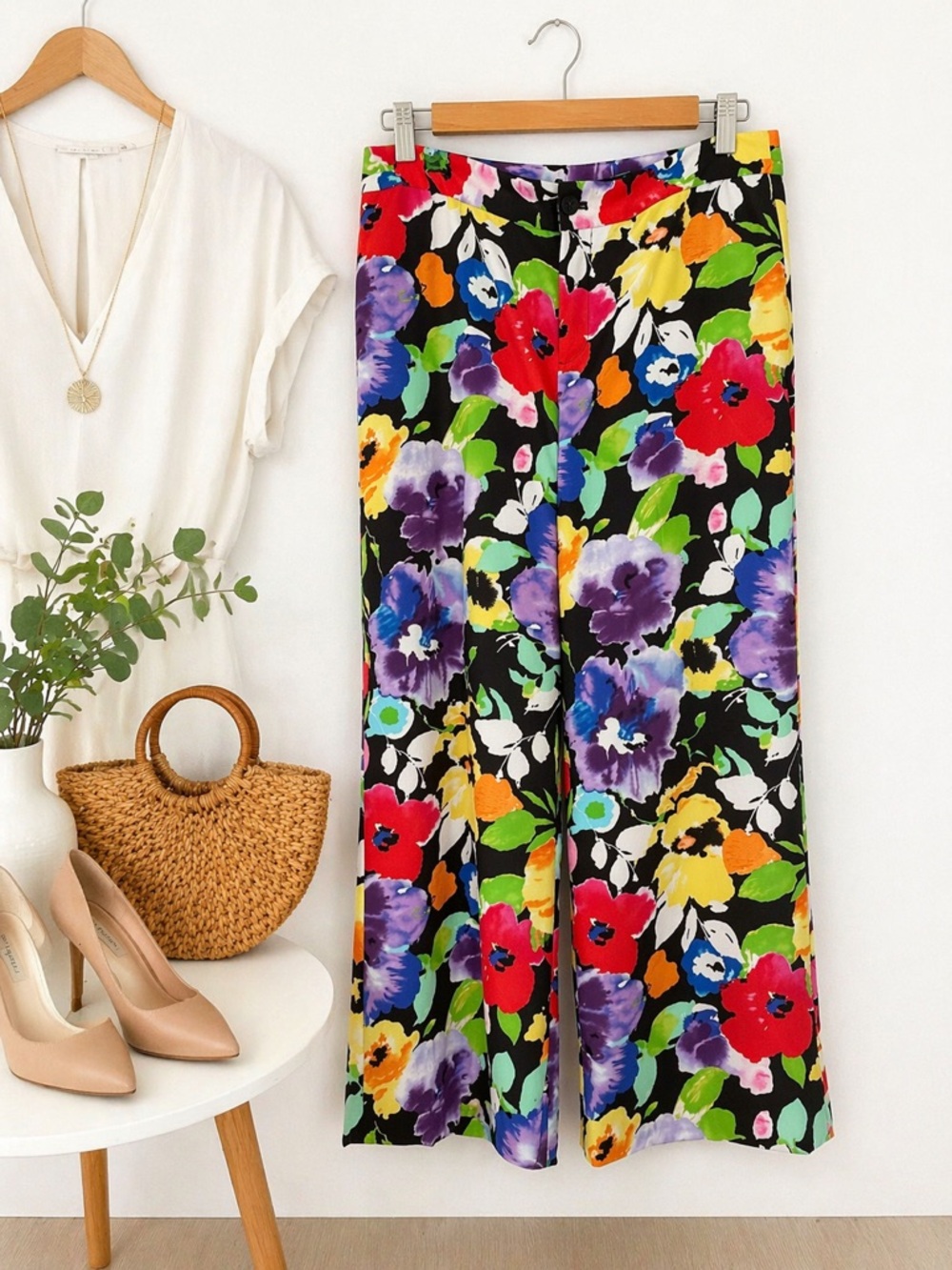 Lauren Ralph Lauren Floral Cropped Pants Size 8 Black Multicolor Ankle Career